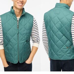J Crew Men's Quilted Walker Vest Lined Green Patch Pockets Size XL $98